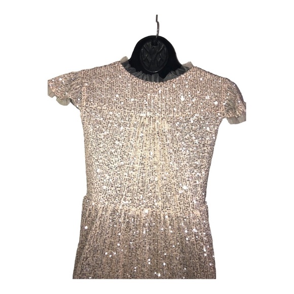 Gold shimmery sequin lace trim v-neck babydoll swing tent dress size medium new - Picture 11 of 16